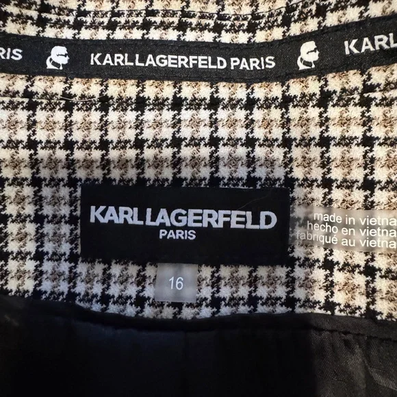 Karl Lagerfeld Black Tan Plaid Blazer - Picture 5 of 8